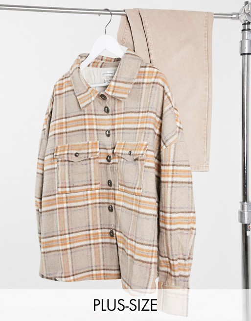 Native Youth Plus oversized shacket in mix wool check