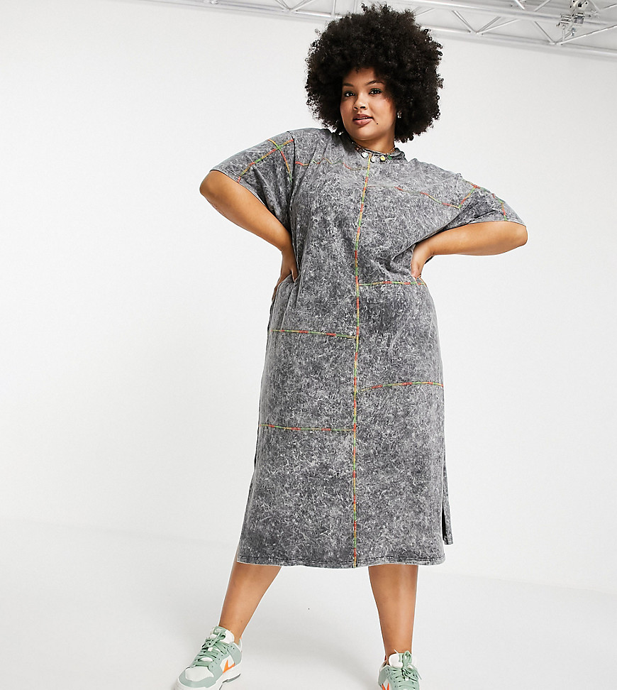 Native Youth Plus oversized t-shirt dress with exposed neon seams-Black