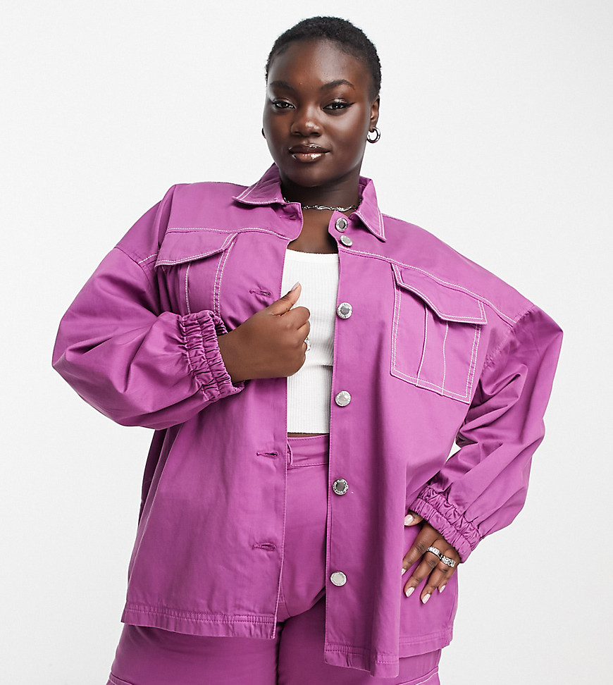 Native Youth Plus oversized twill shacket co-ord in purple