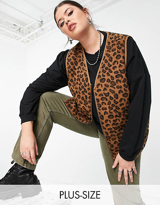 Native Youth Plus oversized vest in brushed leopard print
