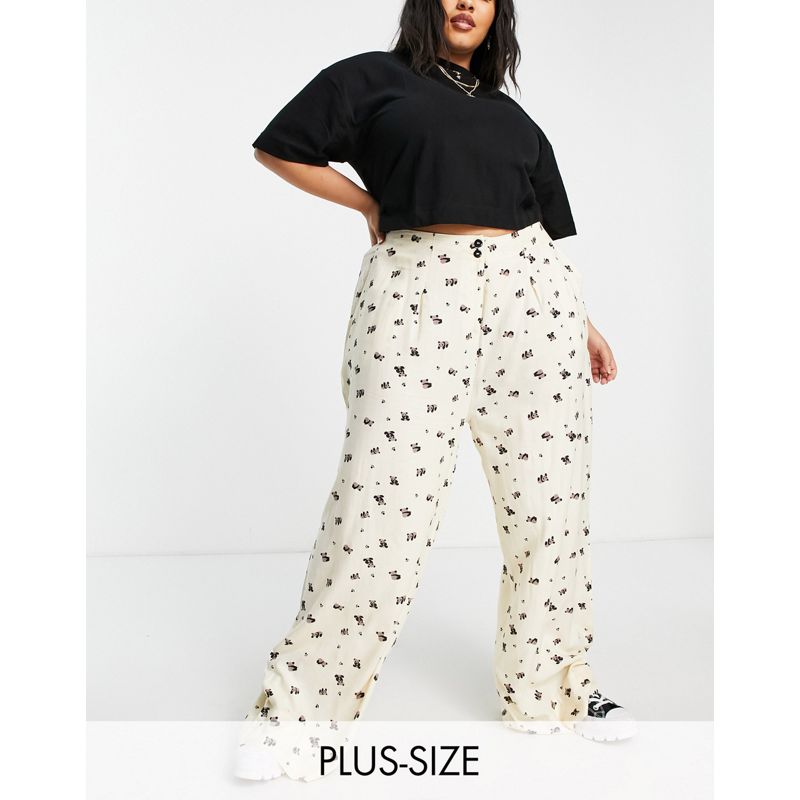Donna Pantaloni con fondo ampio Native Youth Plus - Pantaloni a vita alta con pieghe sul davanti e fondo molto ampio e stampa con panda