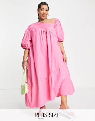 Native Youth Plus poplin maxi smock dress with contrast binding - ASOS Price Checker