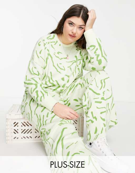 Native Youth Plus relaxed jumper in abstract squiggle knit co-ord