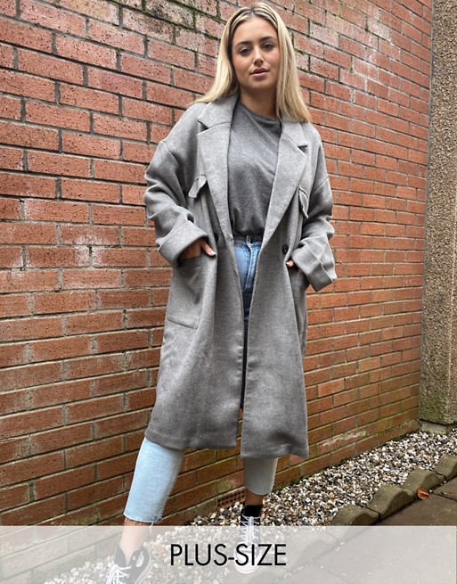 Native Youth Plus relaxed long line coat with patch pockets