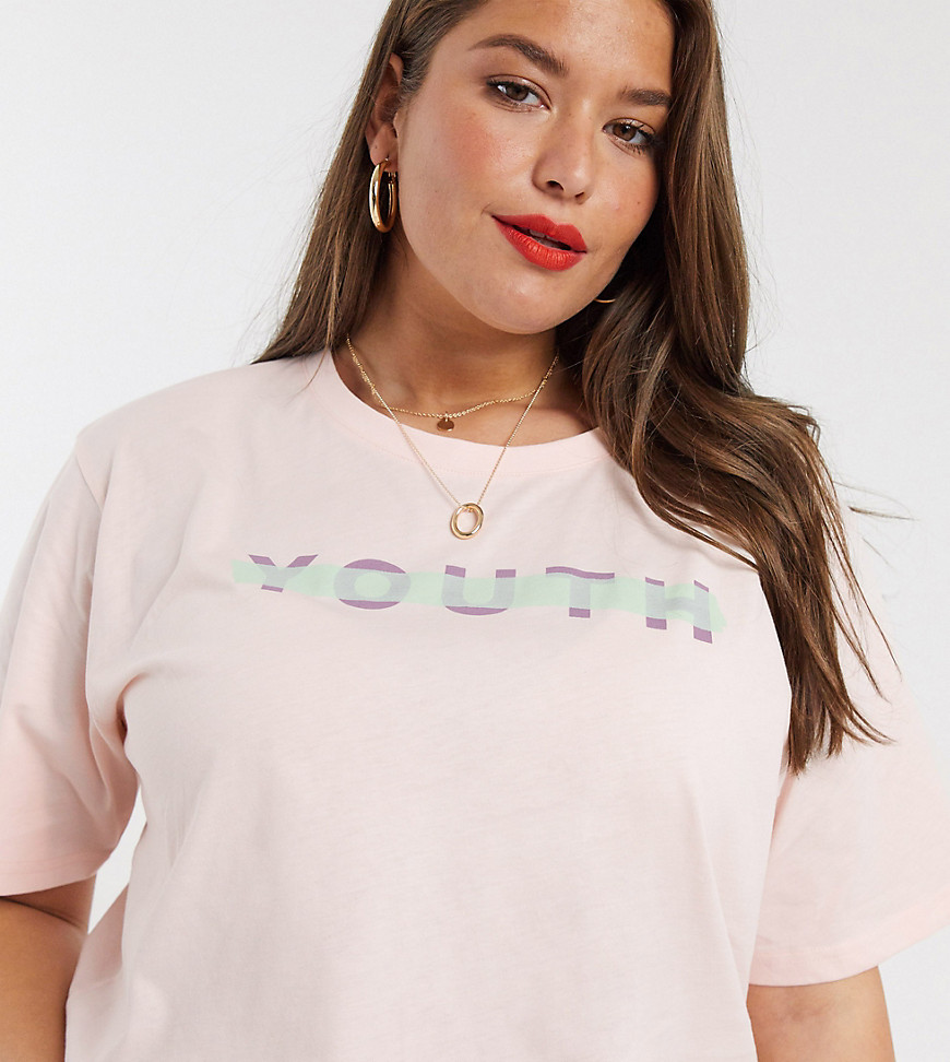 Native Youth Plus relaxed t-shirt with youth front logo in organic cotton-Pink