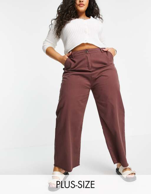Native Youth Plus relaxed wide leg jeans in frayed chocolate