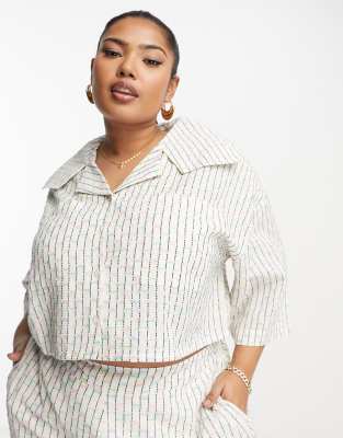 Native Youth Plus sailor collar textured cotton cropped shirt in multi (part of a set)