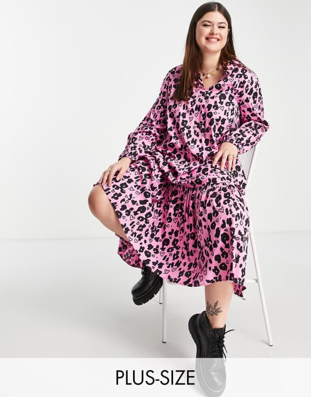 Native Youth Plus smudge floral oversized maxi dress in pink