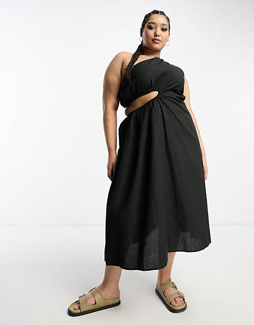 Native Youth - Sort midaxi-kjole i asymmetrisk strop | ASOS