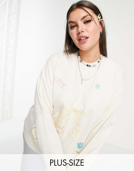 Native Youth Plus - Sweat oversize coupe cocon à griffonnages positifs imprimés