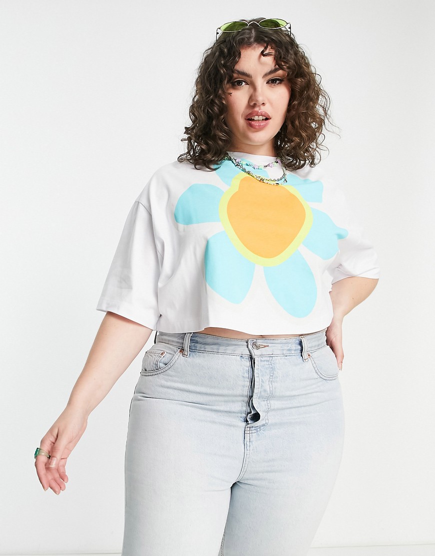T-shirt oversize squadrata con stampa di fiore-Multicolore - Native Youth Plus T-shirt donna  - immagine2