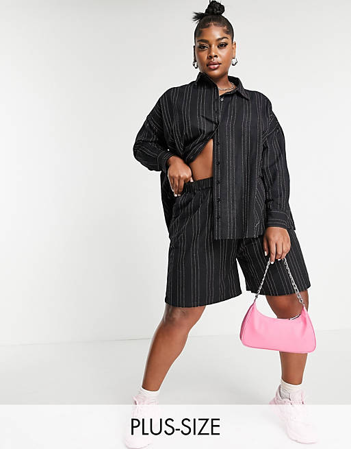 Native Youth Plus the perfect oversized shirt in poplin with contrast stitch co-ord
