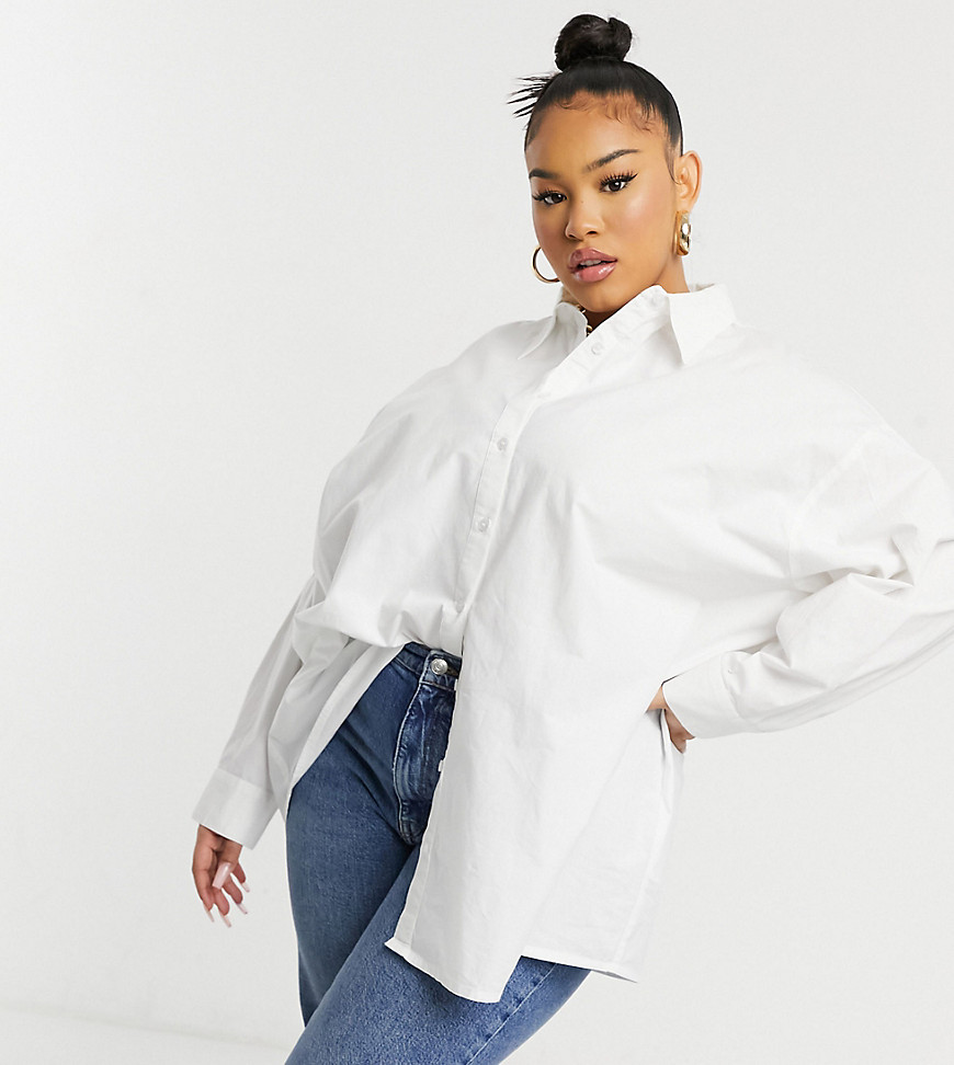 Native Youth Plus the perfect oversized work shirt in poplin-White