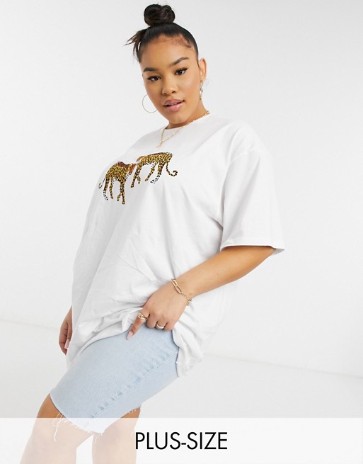 Native Youth Plus very oversized t-shirt with leopards print
