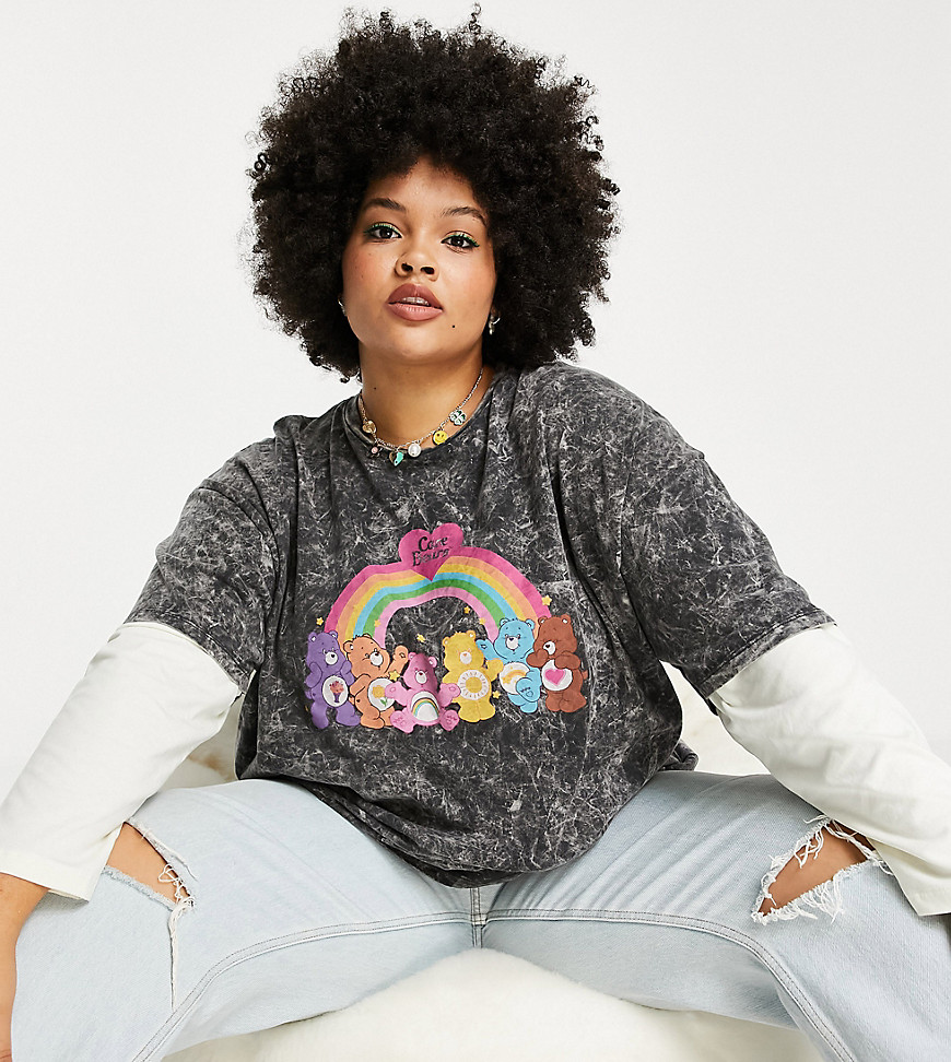 Native Youth Plus very oversized two in one skate top with care bear rainbow graphic-Black