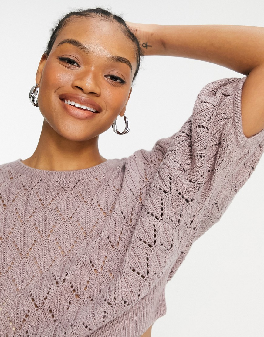 Native Youth pointelle cropped knitted top in mauve-Pink