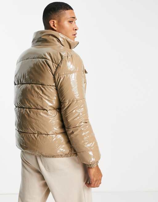 Native Youth puffer jacket in hi-shine taupe, 4 of 4