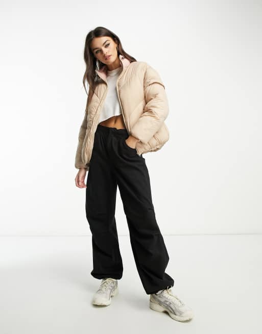 Native Youth puffer jacket with contrast collar in stone, 4 of 4