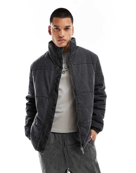 Native Youth – Puffer-Jeansjacke in Stone-Waschung in Schwarz - view 1