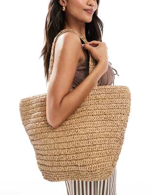 raffia bucket tote in beige-Neutral