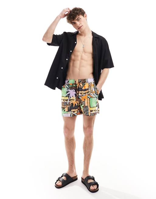 Native Youth - Regular-fit zwemshort met strandprint in multi