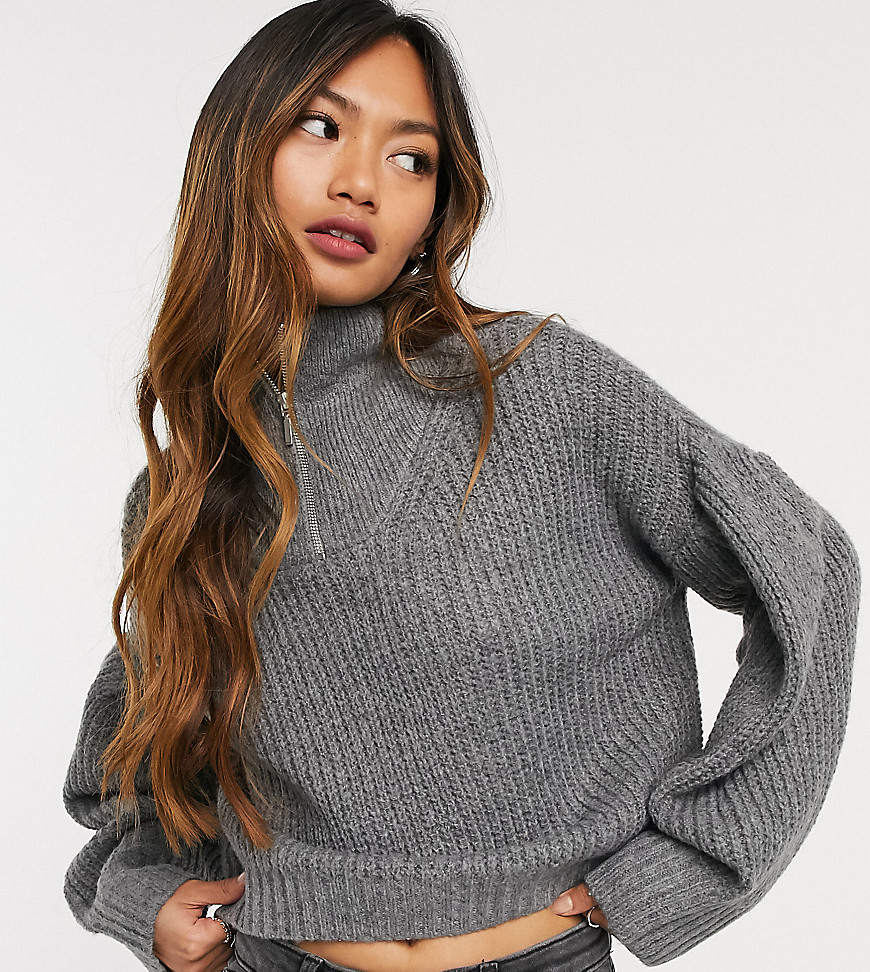 Native Youth relaxed crop knitted sweater with half zip high neck-Grey