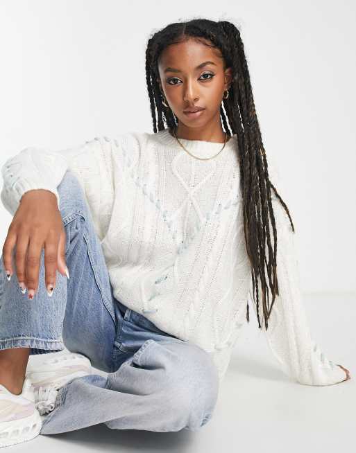 Native Youth relaxed fisherman knit jumper with contrast stitch