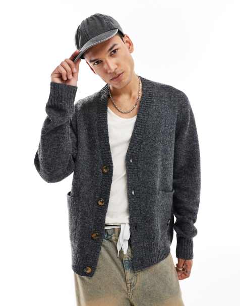 Native Youth relaxed knitted cardigan in charcoal marl - view 1