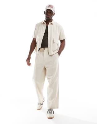 relaxed linen mix pants with cornelli embroidery in cream - part of a set-Neutral