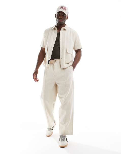 Native Youth relaxed linen pants with cornelli embroidery in cream (part of a set) - view 1