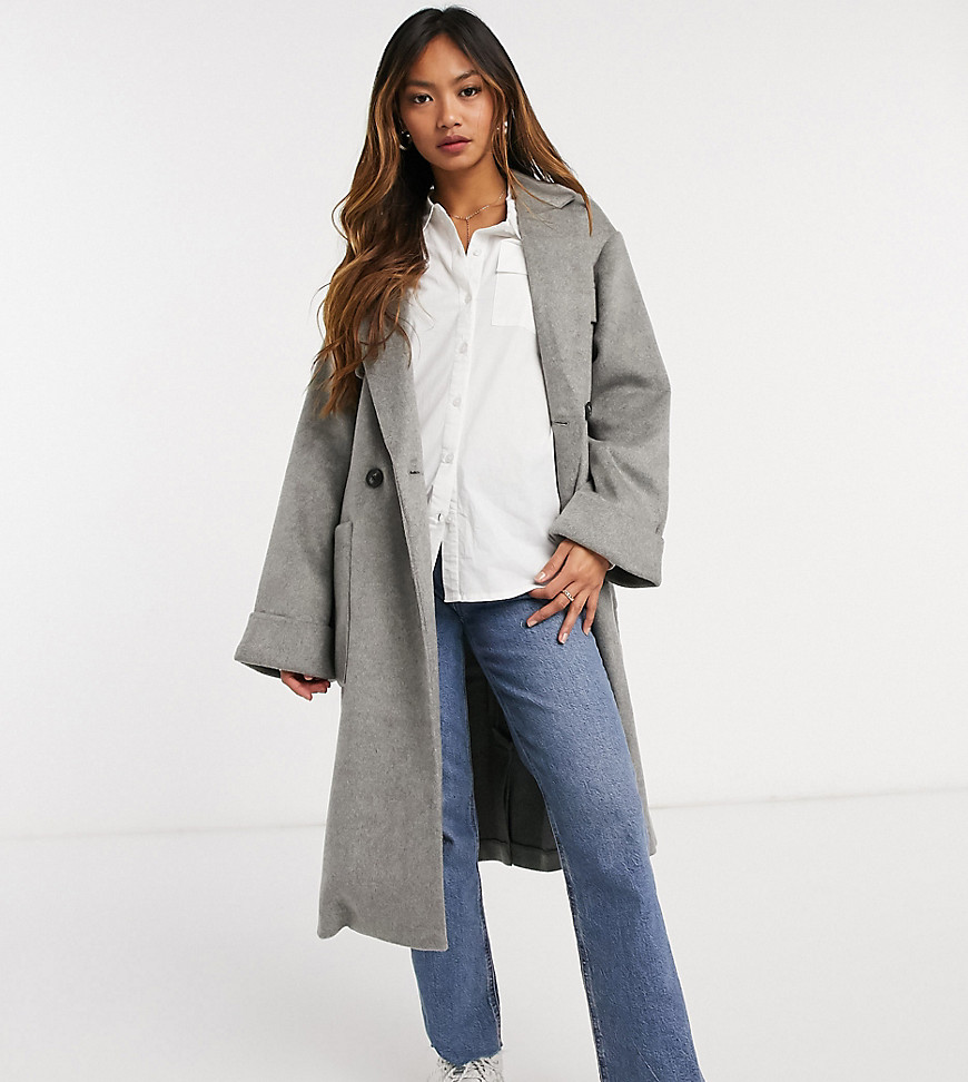 Native Youth relaxed long line coat with patch pockets-Grey