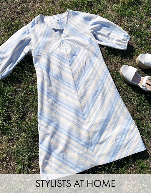 Native Youth relaxed mini dress with puff sleeves in soft stripe