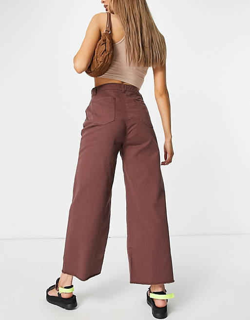 Women Native Youth relaxed wide leg jeans in frayed chocolate co-ord 