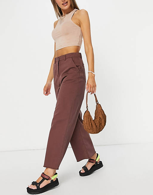Women Native Youth relaxed wide leg jeans in frayed chocolate co-ord 