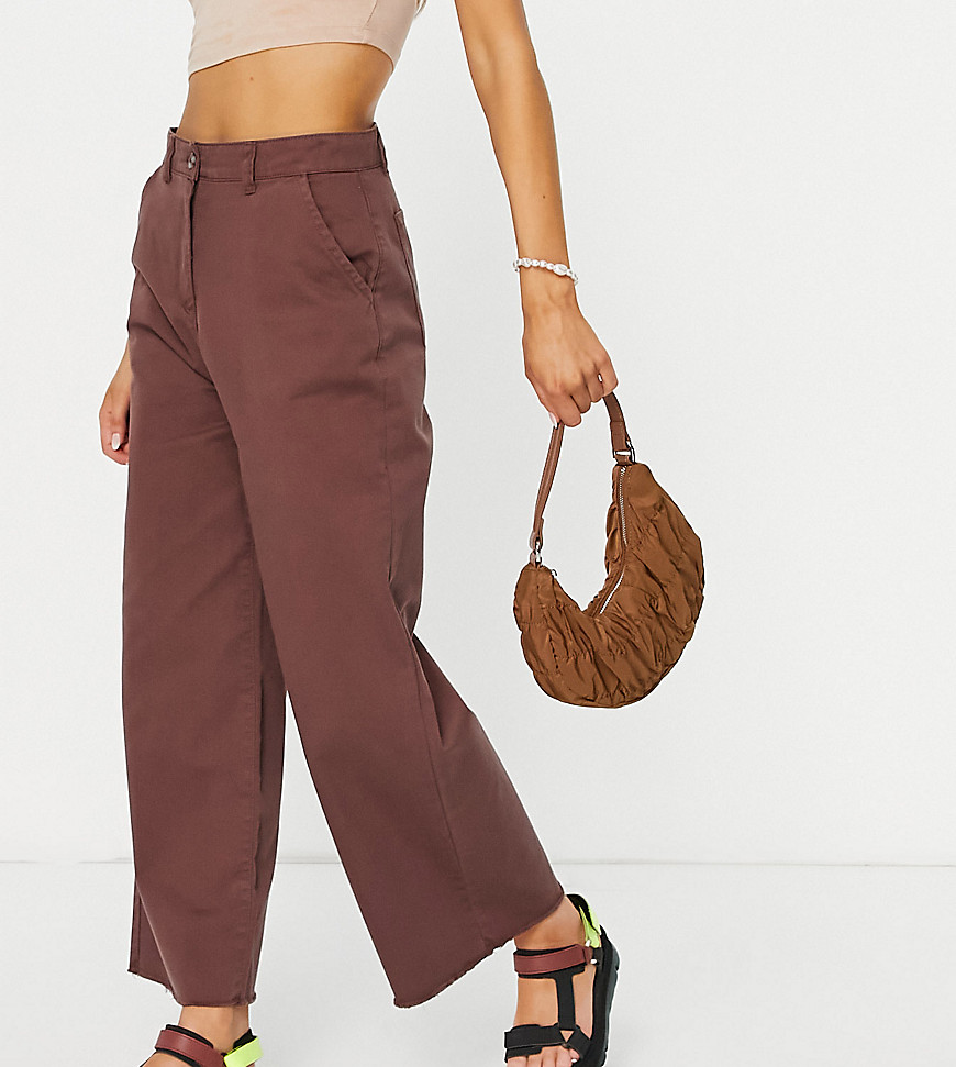 Native Youth relaxed wide leg jeans in frayed chocolate set-Brown