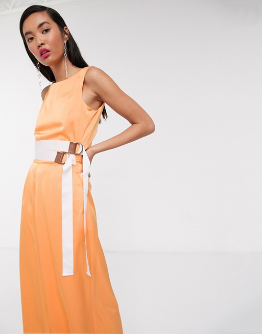 Native Youth relaxed wide leg jumpsuit with double belt in satin