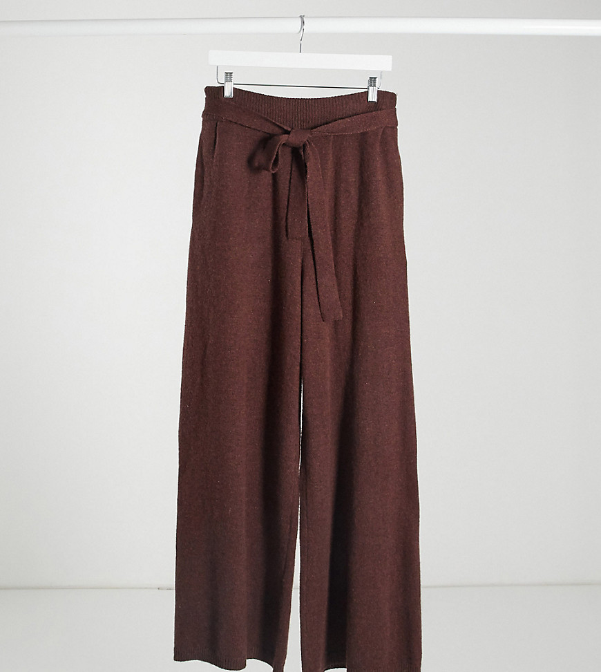 Native Youth relaxed wide leg pants with tie waist set in chestnut-Brown