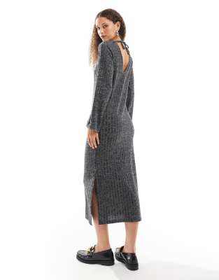 Native Youth Native Youth ribbed back detail knitted maxi dress in grey marl