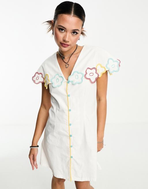 Native Youth - Robe courte boutonnée à broderies - Blanc