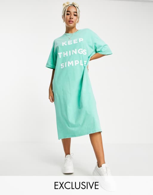 Native Youth - Robe t-shirt mi-longue ultra oversize avec imprimé Simple à délavage vintage