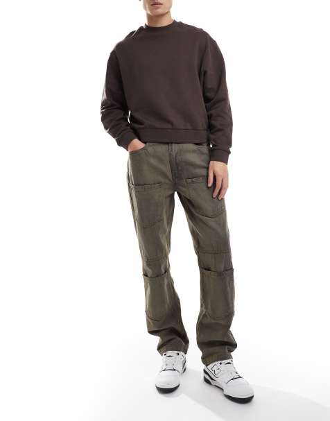 Native Youth - Ruimvallende jeans met opgestikte zakken en rechte pijpen in acid wash bruin - view 1