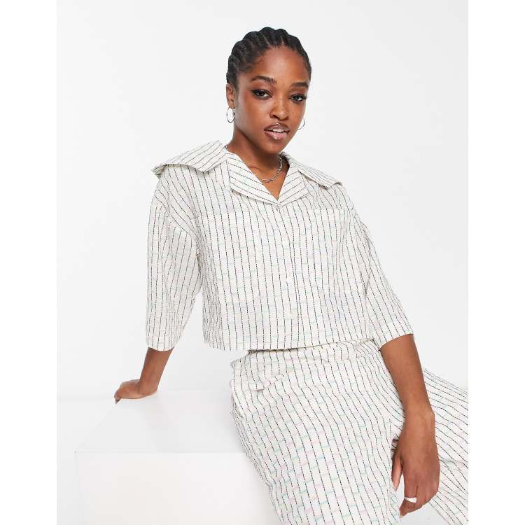 Native Youth sailor collar textured cotton cropped shirt co-ord in multi |  ASOS