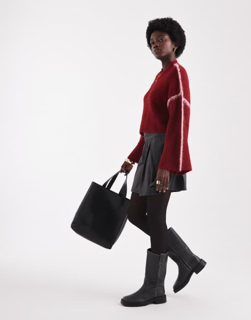 Native Youth seam detail cropped jumper in red, 2 of 4