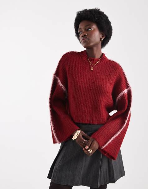Native Youth seam detail cropped sweater in red - view 1