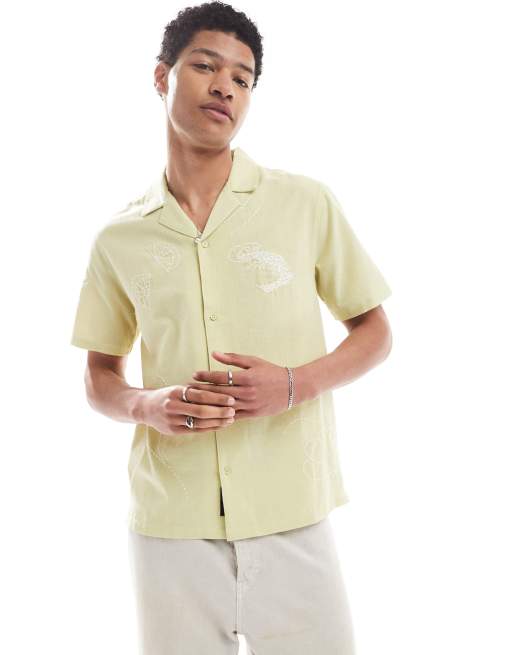 Native Youth seascape embroidered shirt in sage green