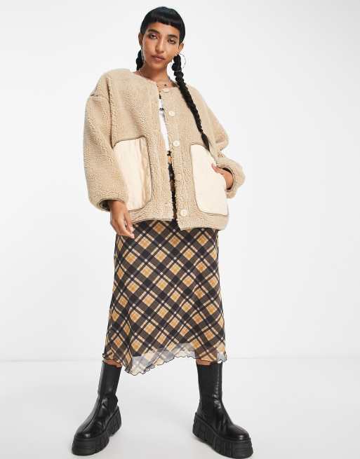 Native Youth shearling jacket with nylon contrast pockets