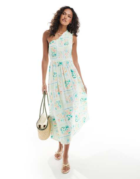 Native Youth shirred one shoulder midaxi dress in multi - view 1