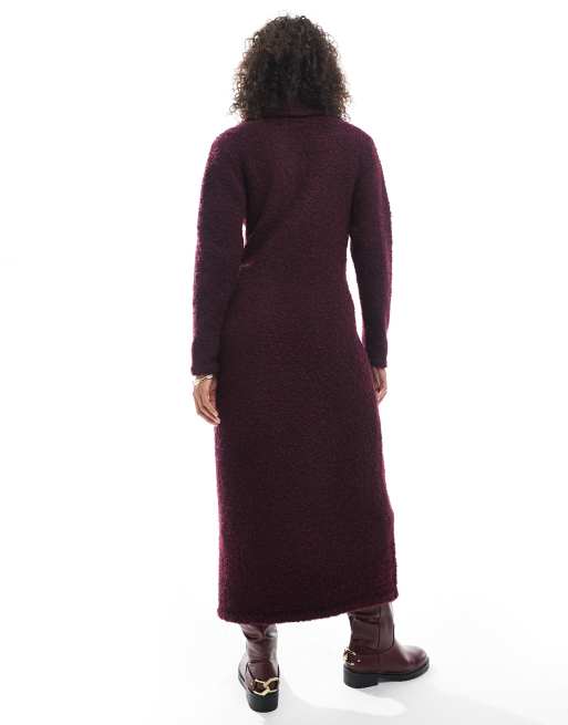Native Youth soft puff knitted polo dress in burgundy , 3 of 4
