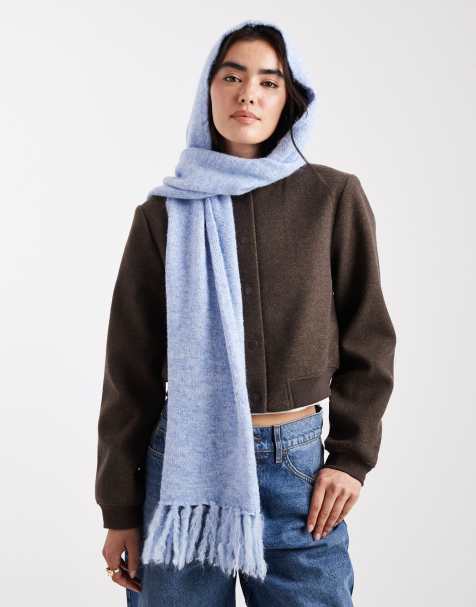 Native Youth soft tassle hood scarf in blue