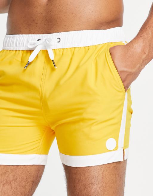 Native Youth sporty swim shorts in yellow and white, 2 of 4